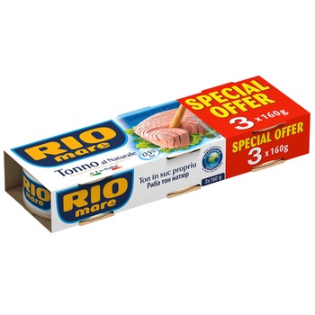 Ton in suc natural Rio Mare 3x160g, 480g Ton in suc natural Rio Mare 3x160g, 480g