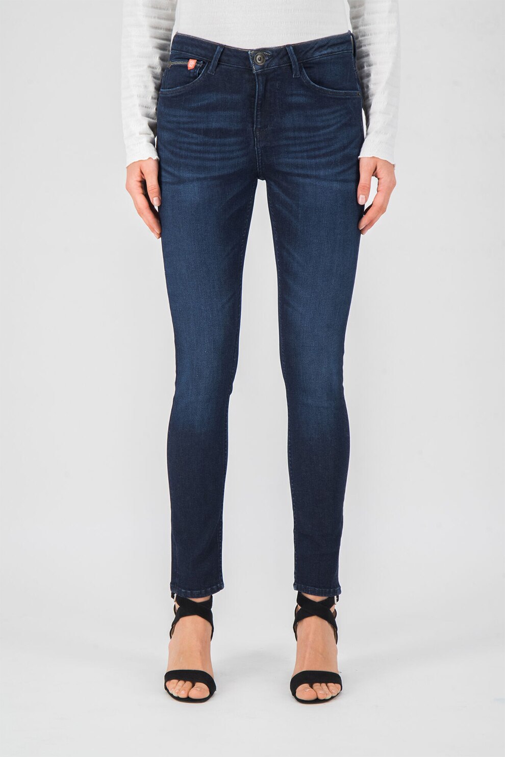 Garcia, Blugi skinny cu aspect decolorat, Albastru inchis