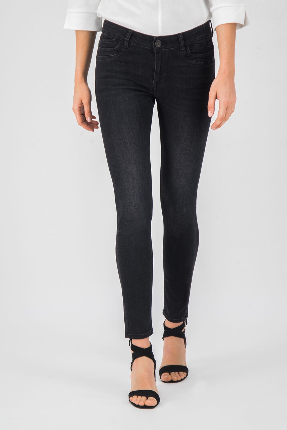 Garcia, Blugi slim fit cu aspect decolorat, Negru