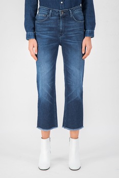 Garcia, Blugi cu aspect decolorat si terminatii franjurate, Albastru inchis Garcia, Blugi cu aspect decolorat si terminatii franjurate, Albastru inchis