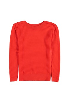 Garcia, Pulover cu decolteu la baza gatului si aspect striat, Rosu vermilion Garcia, Pulover cu decolteu la baza gatului si aspect striat, Rosu vermilion