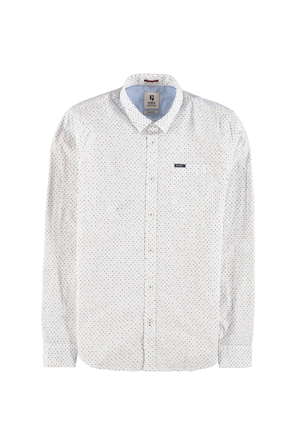 Garcia, Camasa cu imprimeu grafic si buzunar pe piept, Alb/Bleumarin/Rosu
