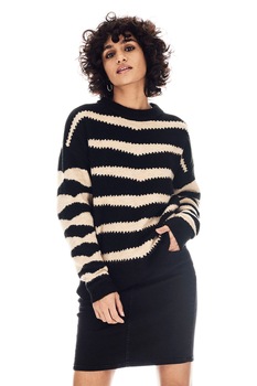 Garcia, Pulover cu model in dungi, Negru/Bej Garcia, Pulover cu model in dungi, Negru/Bej