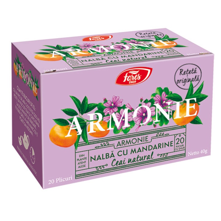 Armonie, viteldíjak, mályva és mandarin tea, 20 tasak