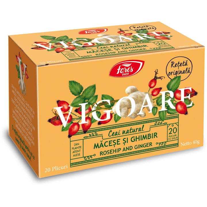 Ceai Vigoare - macese si ghimbir, 20 plicuri, Fares