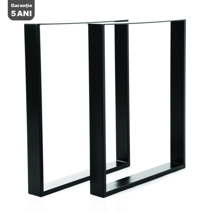 Set 2 picioare masa, Profil Lat, Vopsire in camp electrostatic, FInisaje Premium, BalustradeTM, Metal Negru 72x60x8 cm