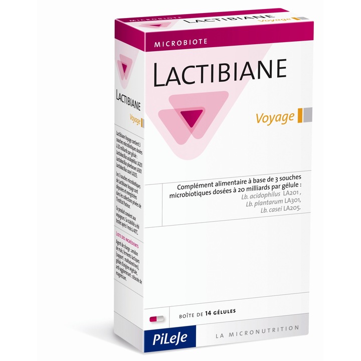 Supliment alimentar probiotic PiLeJe Lactibiane pentru calatorii, 14 capsule