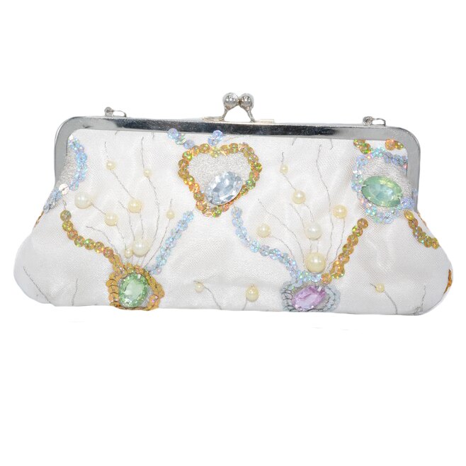 Poseta rafinata vintage cu insertii de paiete,D&J Exclussive,alb