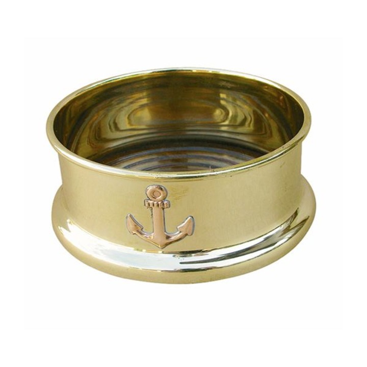 Sea Club üvegtartó sárgarézből gravírozott dübel, fa belsővel, H 5cm, Ø 10cm