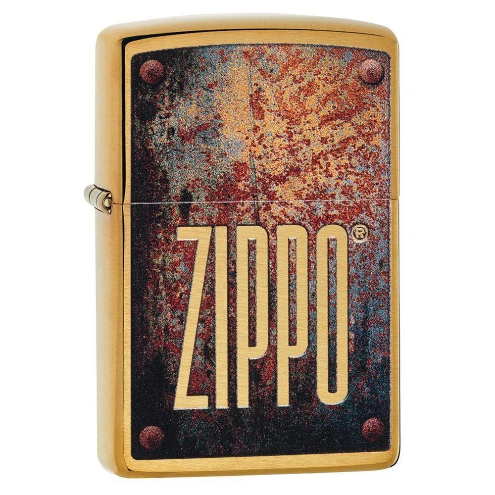 Bricheta Zippo Brushed Brass Rusty Plate Design