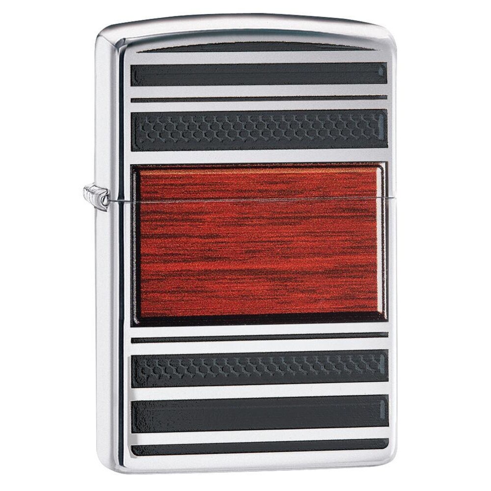 Bricheta Zippo High Polish Chrome Pipe Wood Design