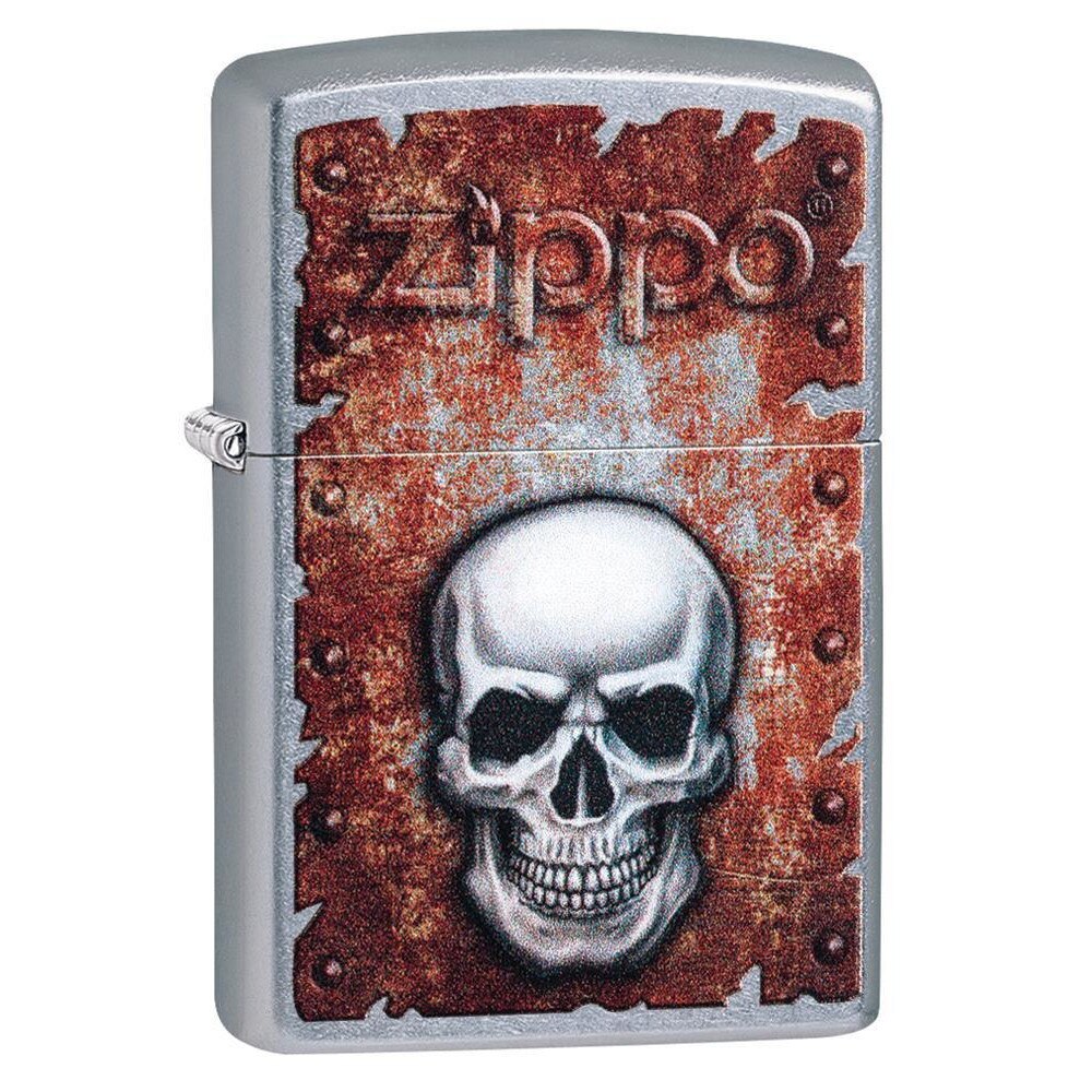 Bricheta Zippo Street Chrome Rusted Skull Design
