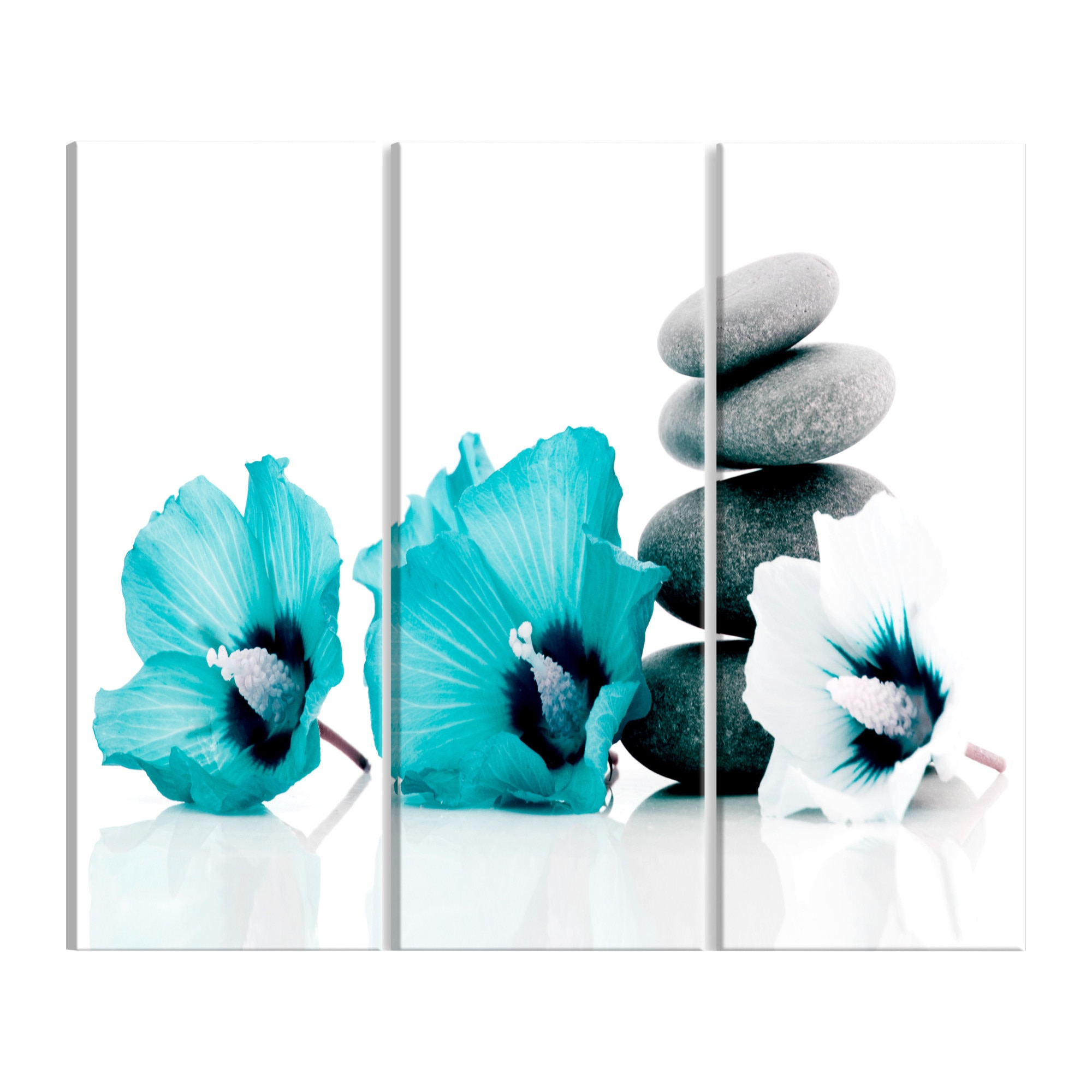 Tablou canvas 3 piese - Calm mallow turcoaz - 90 x 60 cm