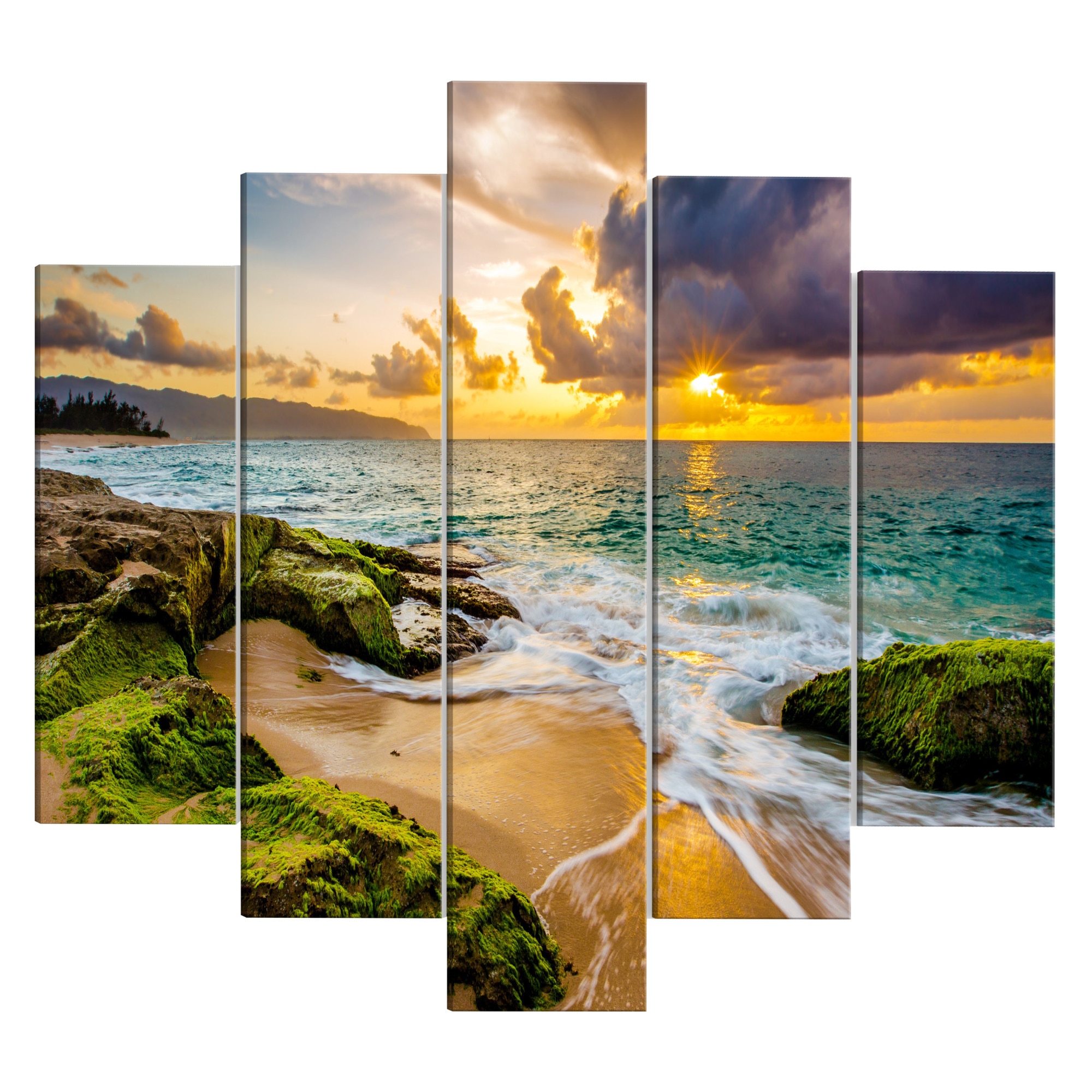 Tablou canvas 5 piese - Marea turcoaz lata - 100 x 50 cm