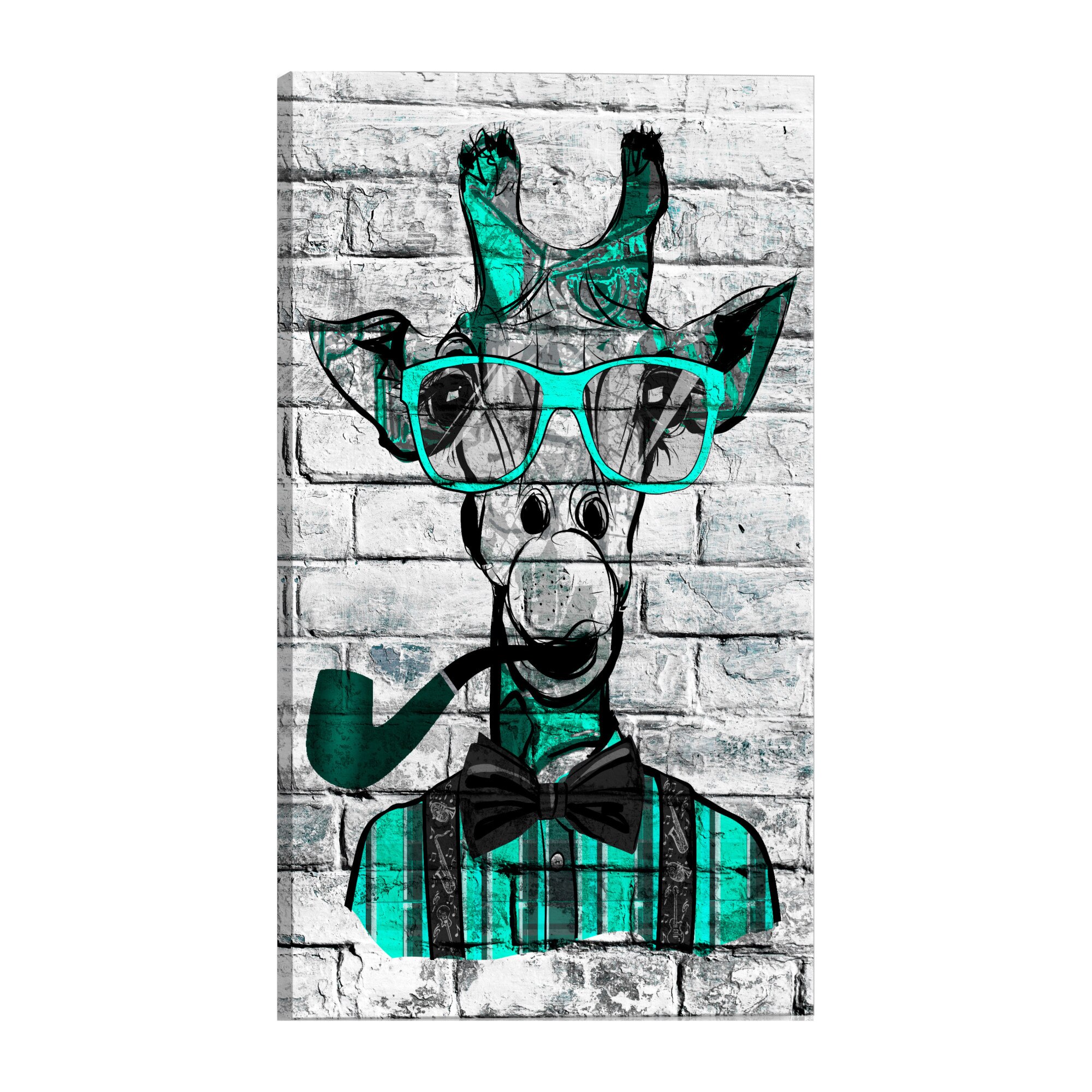 Tablou canvas - Jirafa cu teava verde verticala - 60 x 90 cm