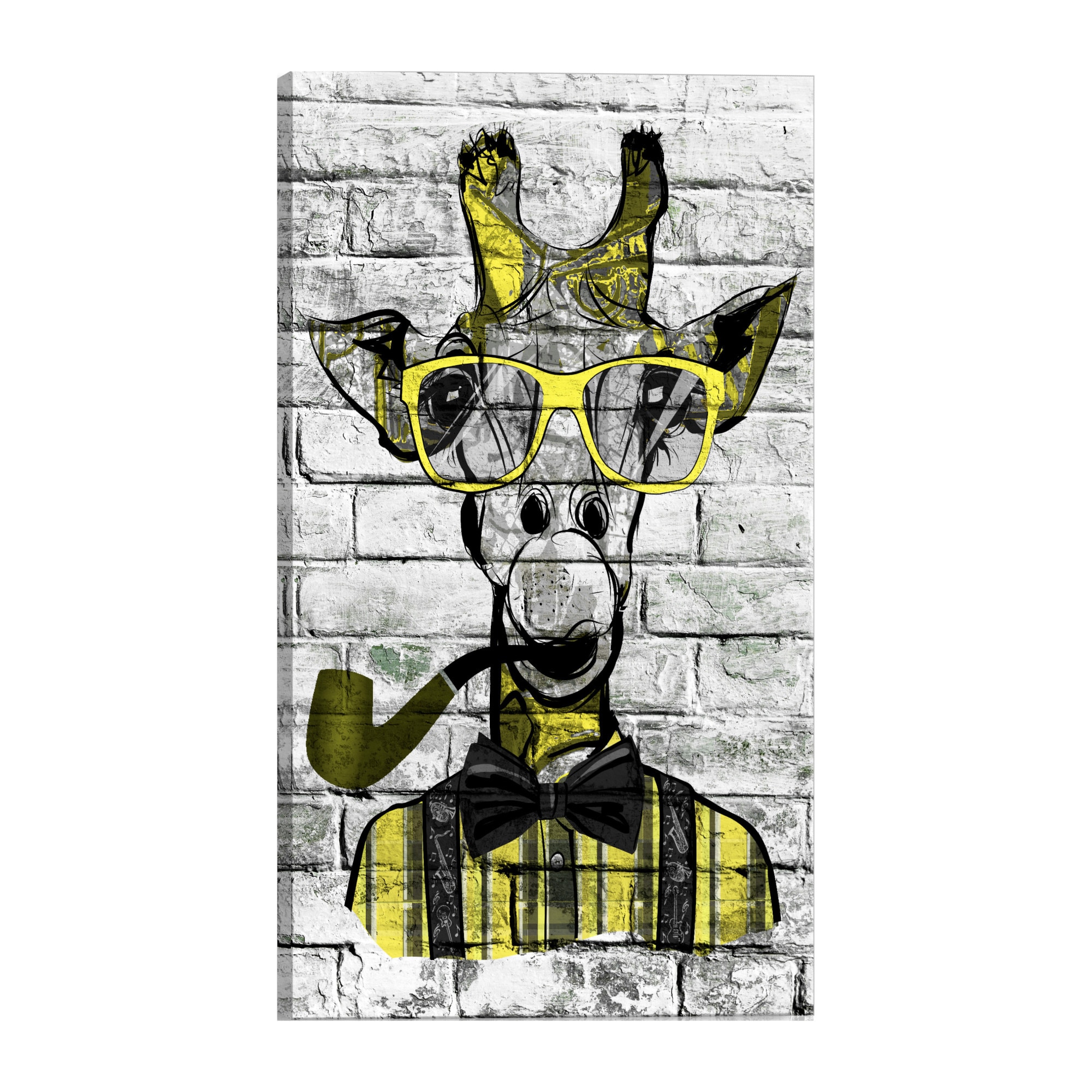 Tablou canvas - Jirafa cu teava galben vertical - 60 x 90 cm