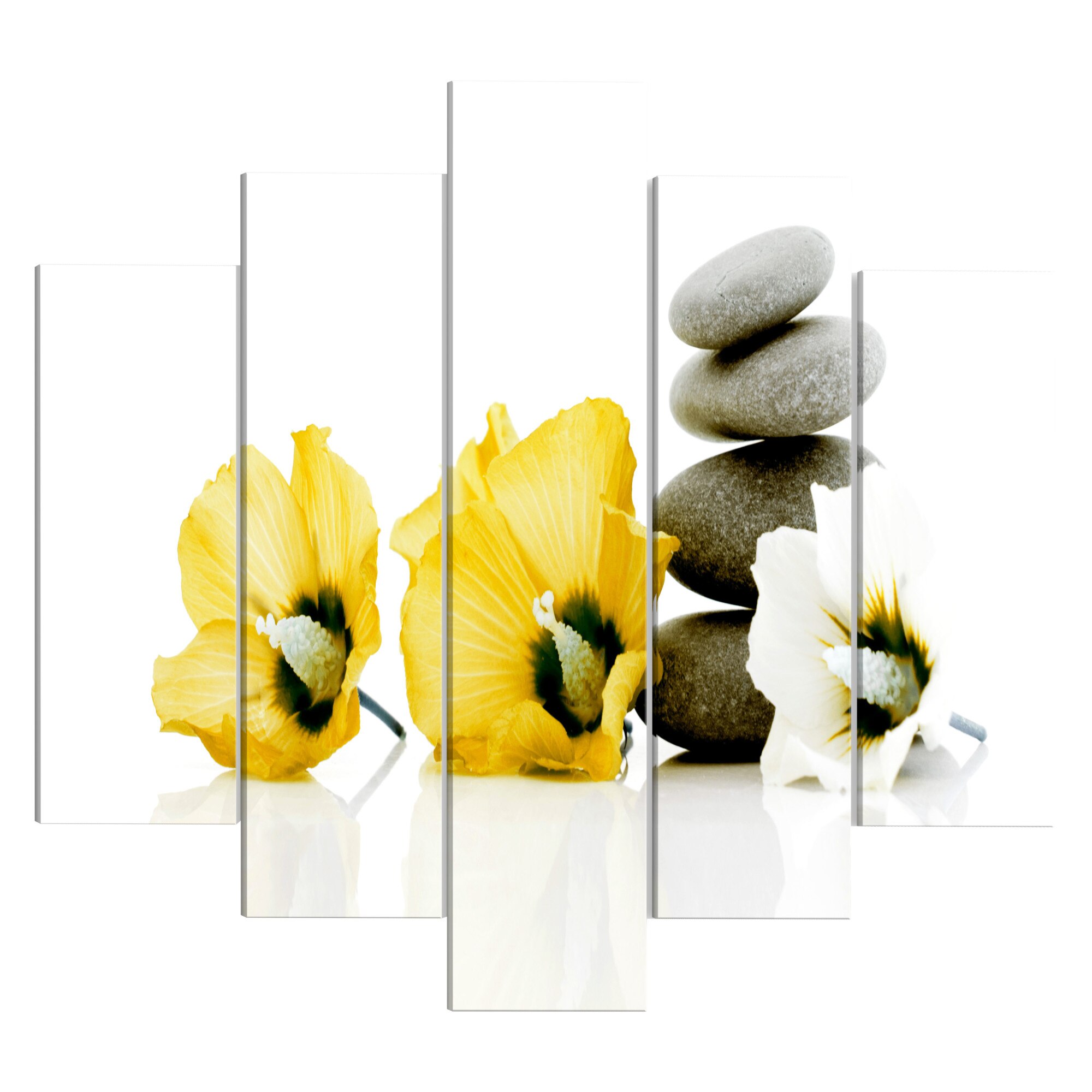 Tablou canvas 5 piese - Calm mallow galben larg - 100 x 50 cm