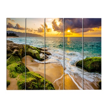 Tablou canvas 5 piese - Marea turcoaz ingusta - 200 x 80 cm Tablou canvas 5 piese - Marea turcoaz ingusta - 200 x 80 cm