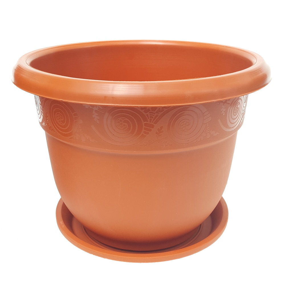 Ghiveci rotund din plastic cu farfurie culoare teracota nr10 D23 cm