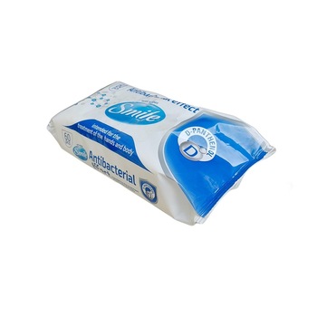 Servetele umede cu efect antibacterian, Smile, 60 buc / pachet Servetele umede cu efect antibacterian, Smile, 60 buc / pachet