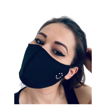 Masca de protectie fata din Bumbac 100%, 2 straturi, Negru, Fashion, Reutilizabila, cu Strasuri sub forma de Smiley Face Masca de protectie fata din Bumbac 100%, 2 straturi, Negru, Fashion, Reutilizabila, cu Strasuri sub forma de Smiley Face