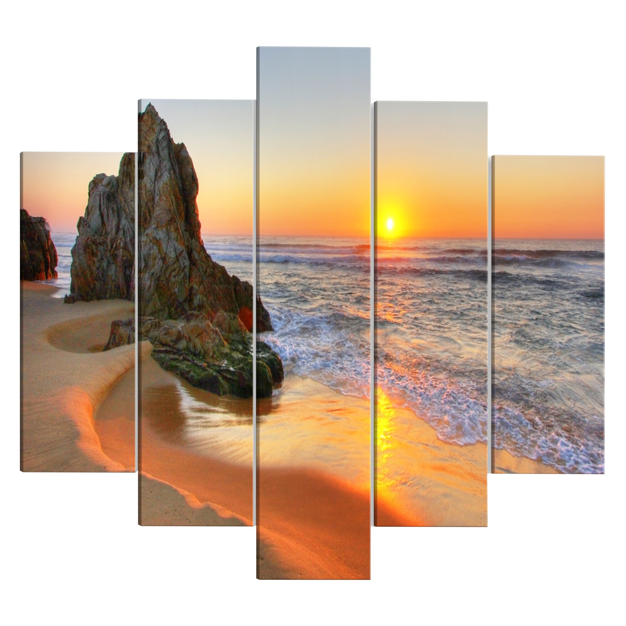 Tablou canvas 5 piese - Intalnire la apus larga - 100 x 50 cm