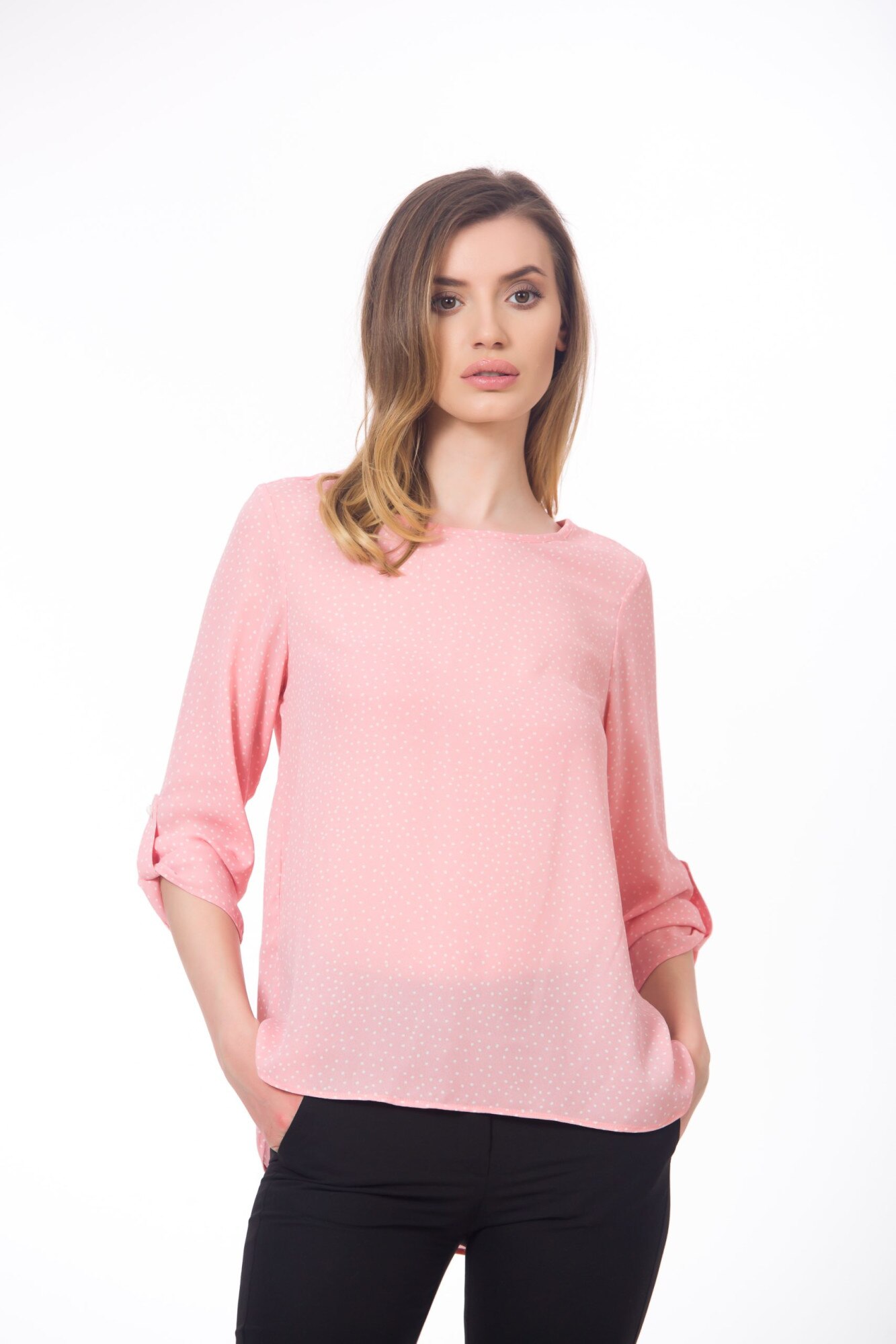 Camasa BE YOU cu puchitei, Roz/Alb