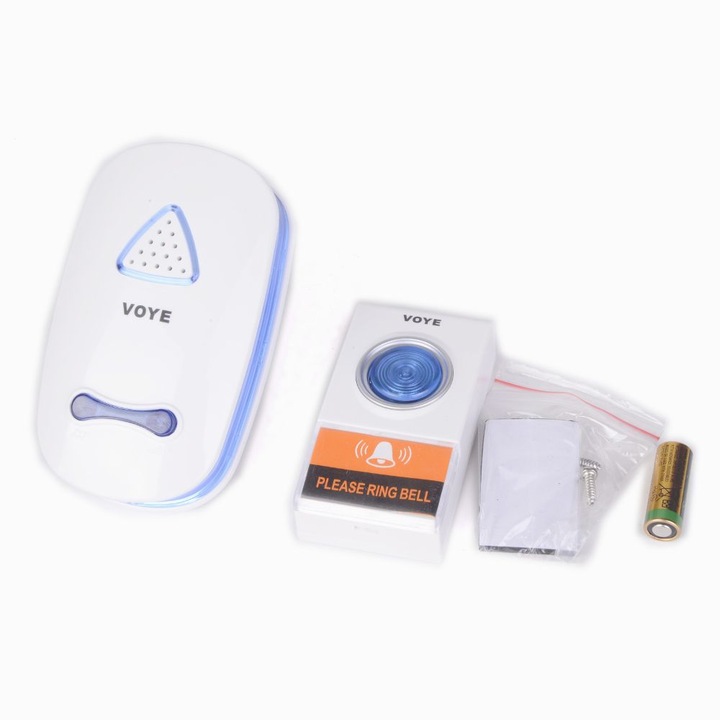 Безжичен Звънец VOYE V025A 220V, 1 бутон - 1 приемник, индивидуална честота, обхват до 150 метра