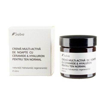 Crema pentru ten normal Sabio, multi-activa, de noapte, cu ceramide si hyaluron, 60 ml Crema pentru ten normal Sabio, multi-activa, de noapte, cu ceramide si hyaluron, 60 ml