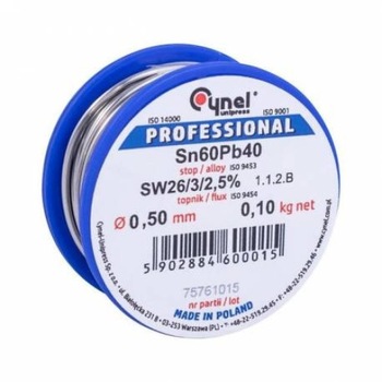 Cositor aliaj fludor profesional 100g 1.5mm Sn60Pb40 Cynel Cositor aliaj fludor profesional 100g 1.5mm Sn60Pb40 Cynel