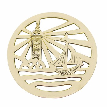 Suport oala Sea Club , alama, model cu far si barca, Ø 19.5cm Suport oala Sea Club , alama, model cu far si barca, Ø 19.5cm