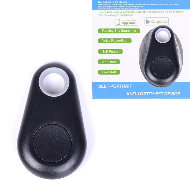Многофункционален тракер Royal CY-2117, анти-загуба iTAG, Bluetooth комуникация, Селфи бутон, Обхват до 25 метра, Черен