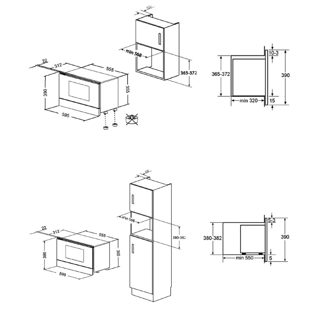 Микровълнова фурна за вграждане Smeg Linea MP122N1, 22 л., 850 W, 6