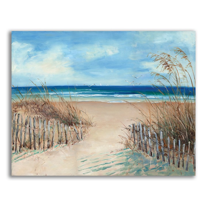 Картина на платно - пейзаж, природа, плаж, море, вълни, пясък, лято, 80 x 100 cm