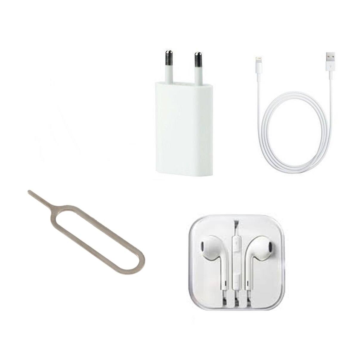 Kit accesorii pentru Iphone, incarcator telefon, cablu de incarcare, casti earbuds, unealta pentru scoaterea cartelei SIM