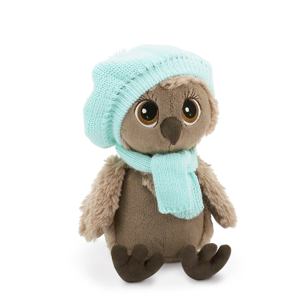 Papusa din plus, Sonya, bufnita cu caciula si fular turcoaz, 20cm, Orange Toys