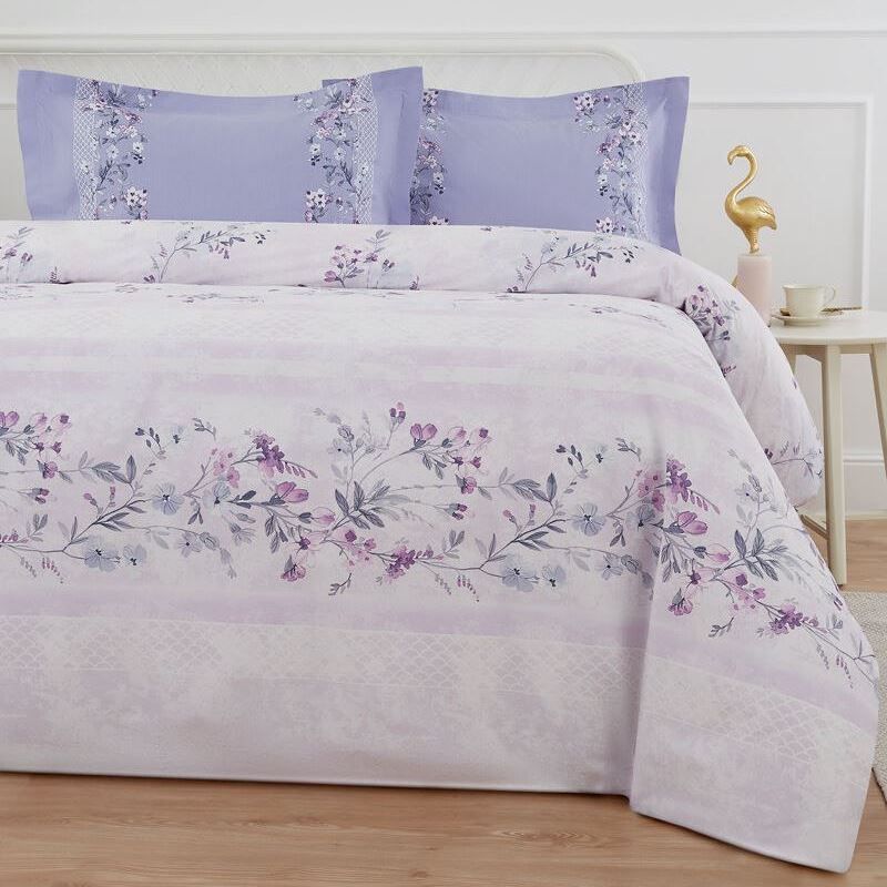 Lenjerie pat Ranforce Caroline, 100% bumbac, 4 piese, 2 persoane, 200x220 / 50x70