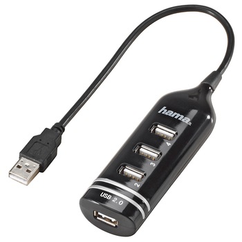 Hub Hama 4 port USB 2.0, negru Hub Hama 4 port USB 2.0, negru