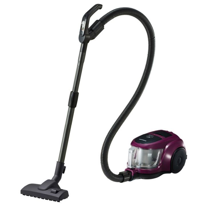 Прахосмукачка без торба Samsung VCC4590H3W/BOL, 1.3 л, телескопична тръба, 2000 W, Черна/Лилава