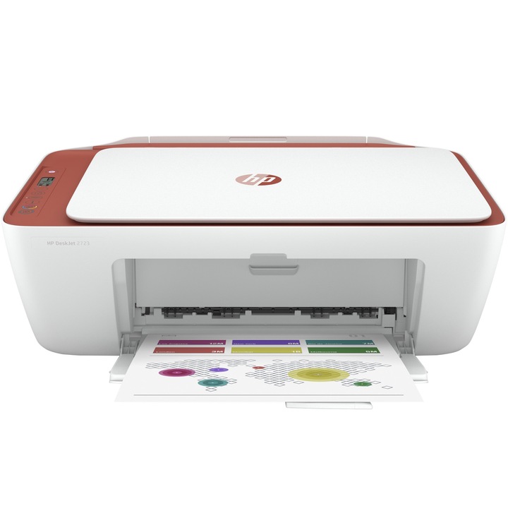 Мултифункционално мастиленоструйно цветно устройство HP DeskJet 2723e All-in-One Printer, Wireless, A4, Red, HP+ съвместим, Instant Ink