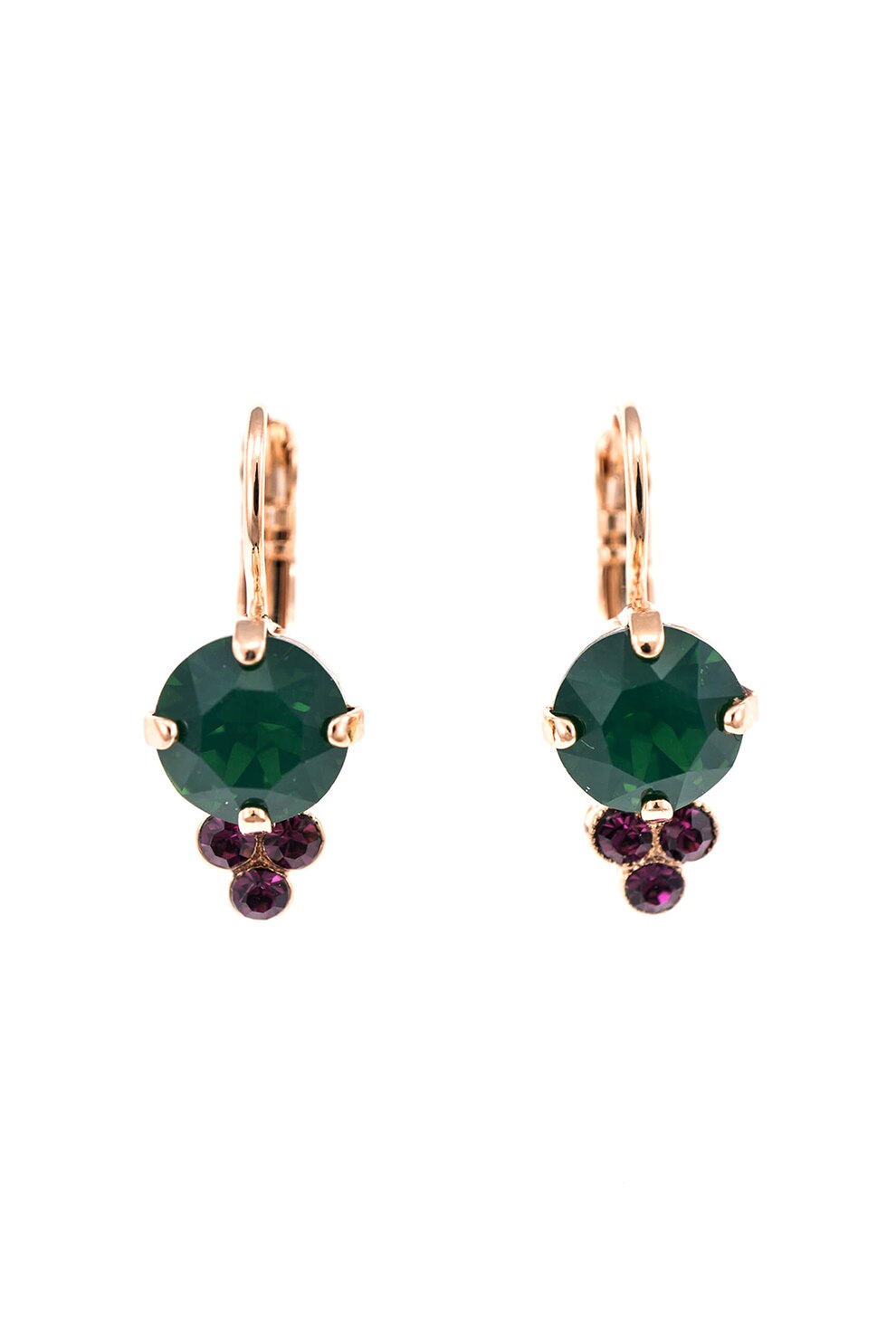 Roxannes - Mariana Jewellery, Cercei cu placaj de aur rose de 24K si cristale , Auriu rose/Verde inchis