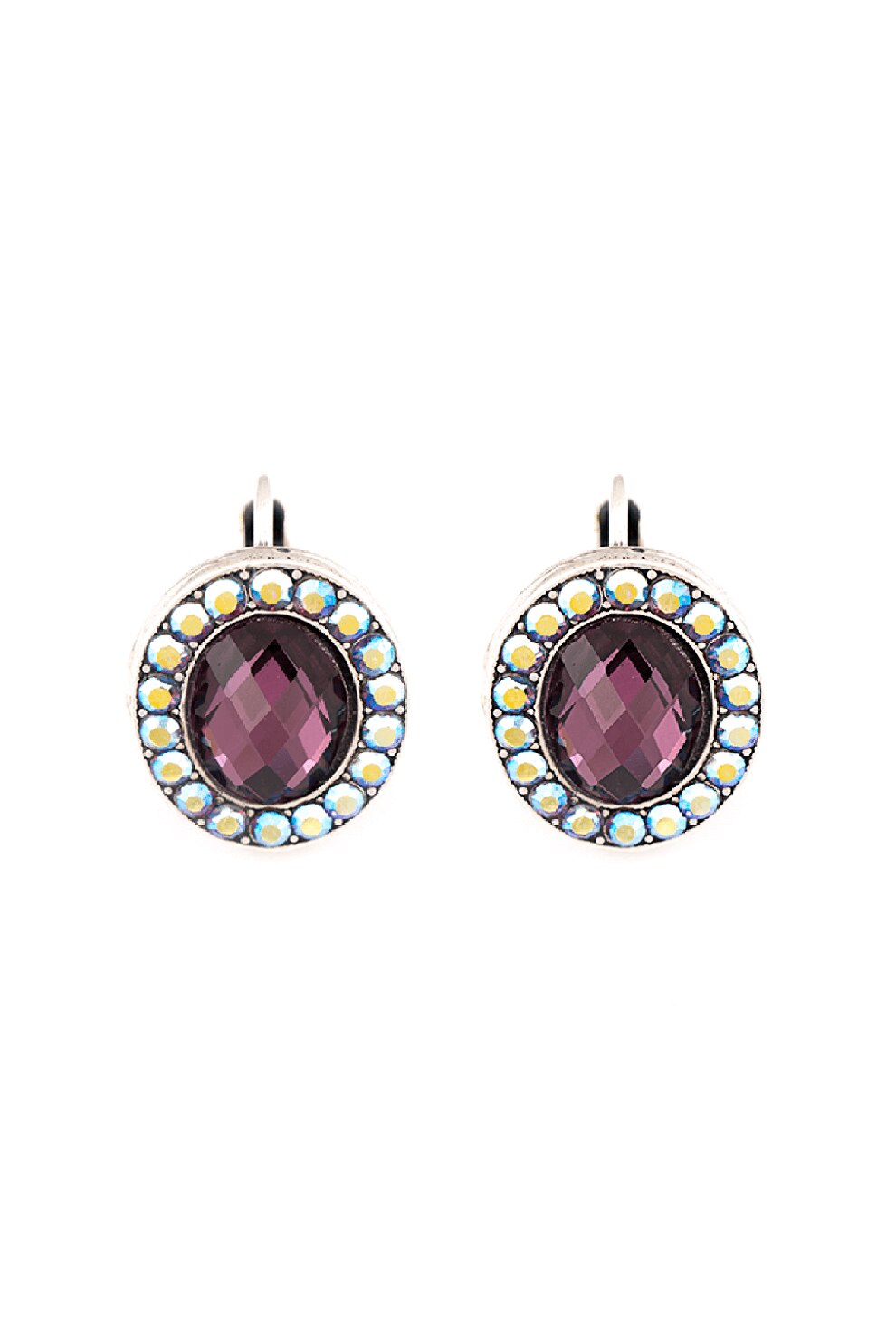 Roxannes - Mariana Jewellery, Cercei ovali placati cu argint si decorati cu cristale , Argintiu/Violet pruna