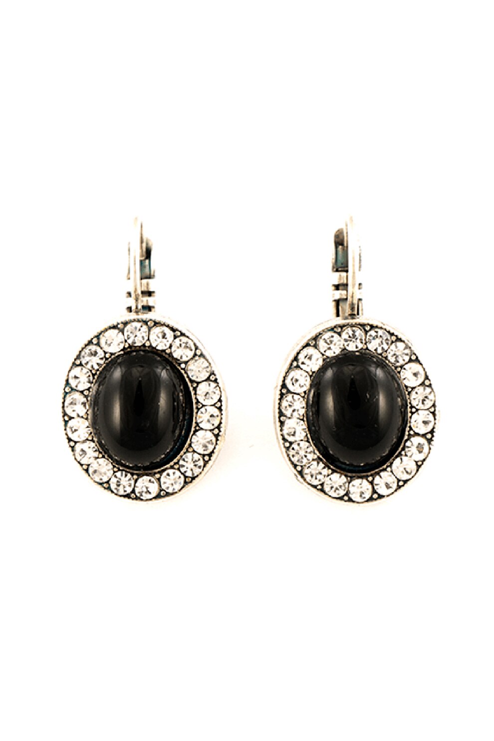 Roxannes - Mariana Jewellery, Cercei ovali placati cu argint si decorati cu cristale , Argintiu/Negru