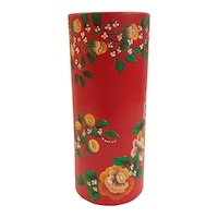 Vaza flori/Suport din ceramica, tub, pictata manual, 24 x 10 cm, motiv floral, multicolor