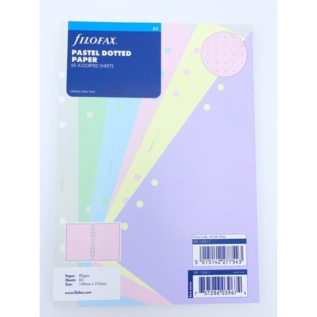 Set rezerve hartie Filofax punctata A5, 6 culori/set compatibila Clipbook si Organiser Filofax