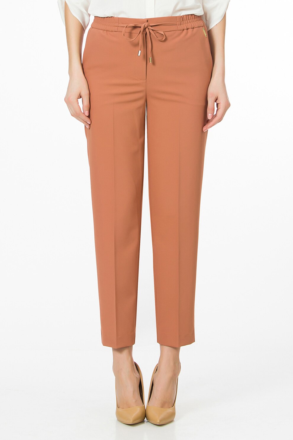 Sense, Pantaloni cu banda elastica in talie, Maro camel, 2XL