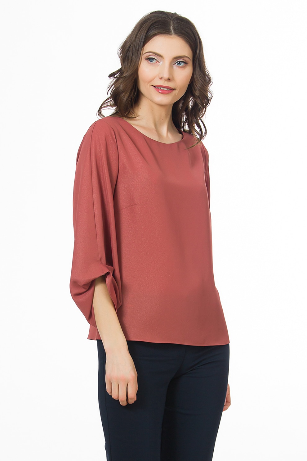 Sense, Bluza vaporoasa cu maneci drapate, Coniac, S