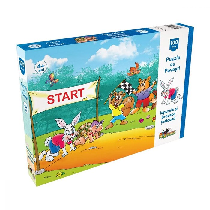 Puzzle 100 de piese - Iepurele si Broasca testoasa