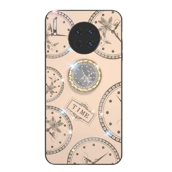 Huawei Mate 30 Pro készülékkel kompatibilis kavicsos burkolat és forgó gyűrű "Óra", rózsaszín