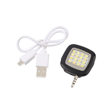 Lanterna LED pentru telefon, blitz extern, mufa 3.5 mm, incarcare USB, negru Lanterna LED pentru telefon, blitz extern, mufa 3.5 mm, incarcare USB, negru
